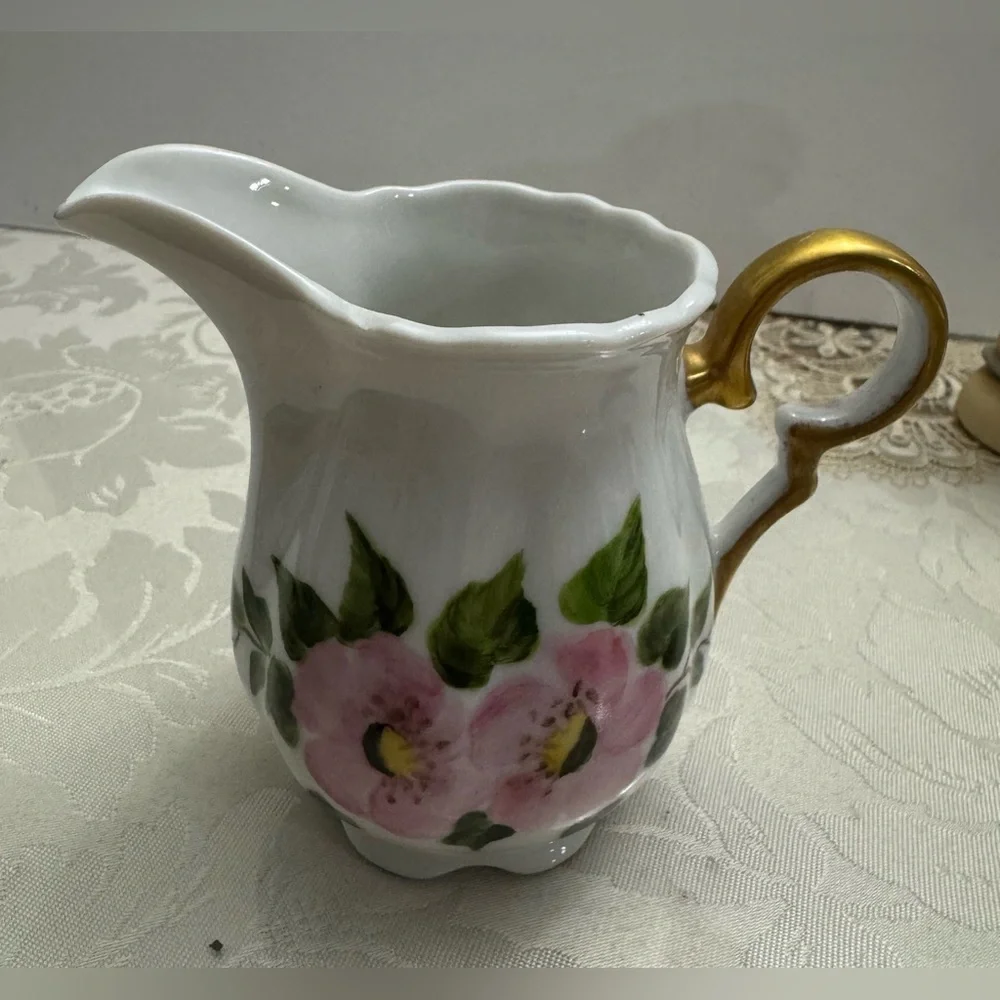 Vintage hand-painted creamer and sugar bowl set, porcelain (As-Is) by Edye 1971